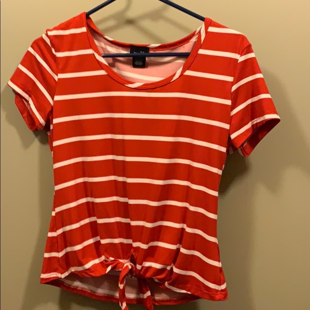 Red and white striped tie shirt